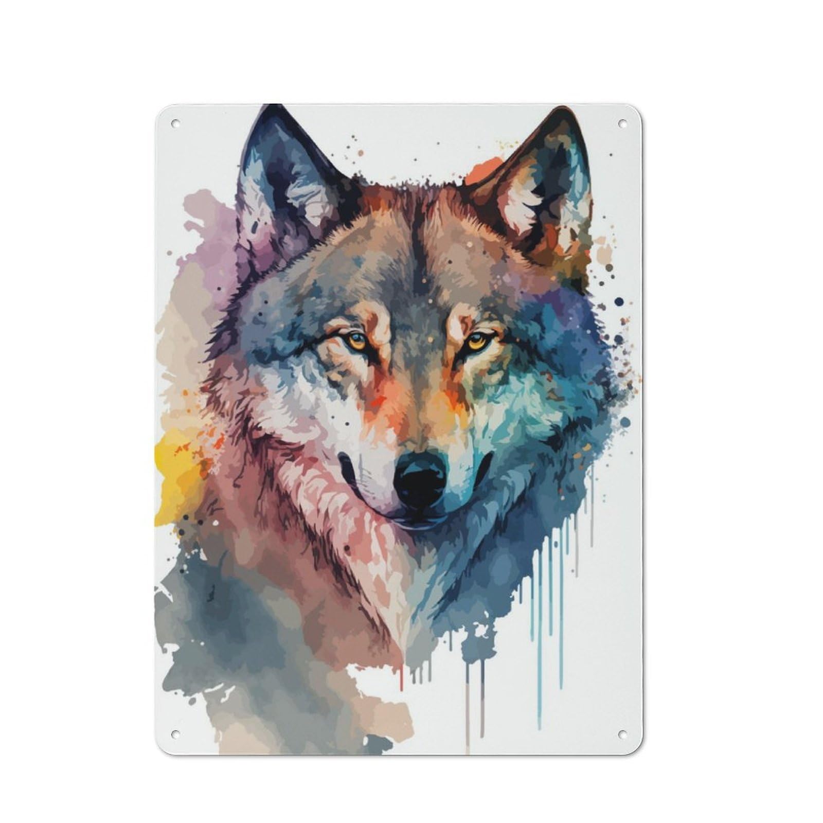 Junmoney Wolf Head Watercolor For Lounge Or Reading Corner, Vintage Metal Sign 40X30cm, For Cooler-Season Styling In Lounge And Reading Corner