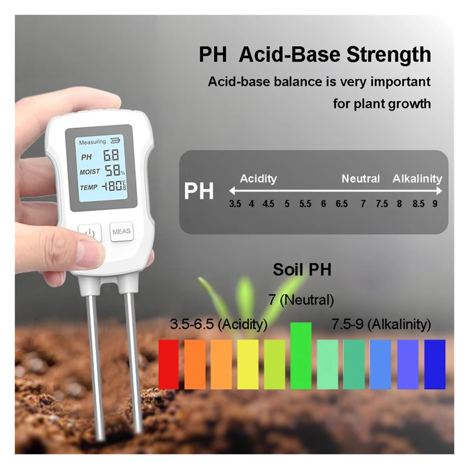 Misuratore di umidità del Terreno 3 in 1 Misuratore Digitale di Temperatura delle Piante/umidità del Terreno/PH Misuratore di Test del Terreno con Display LCD(2PCS)