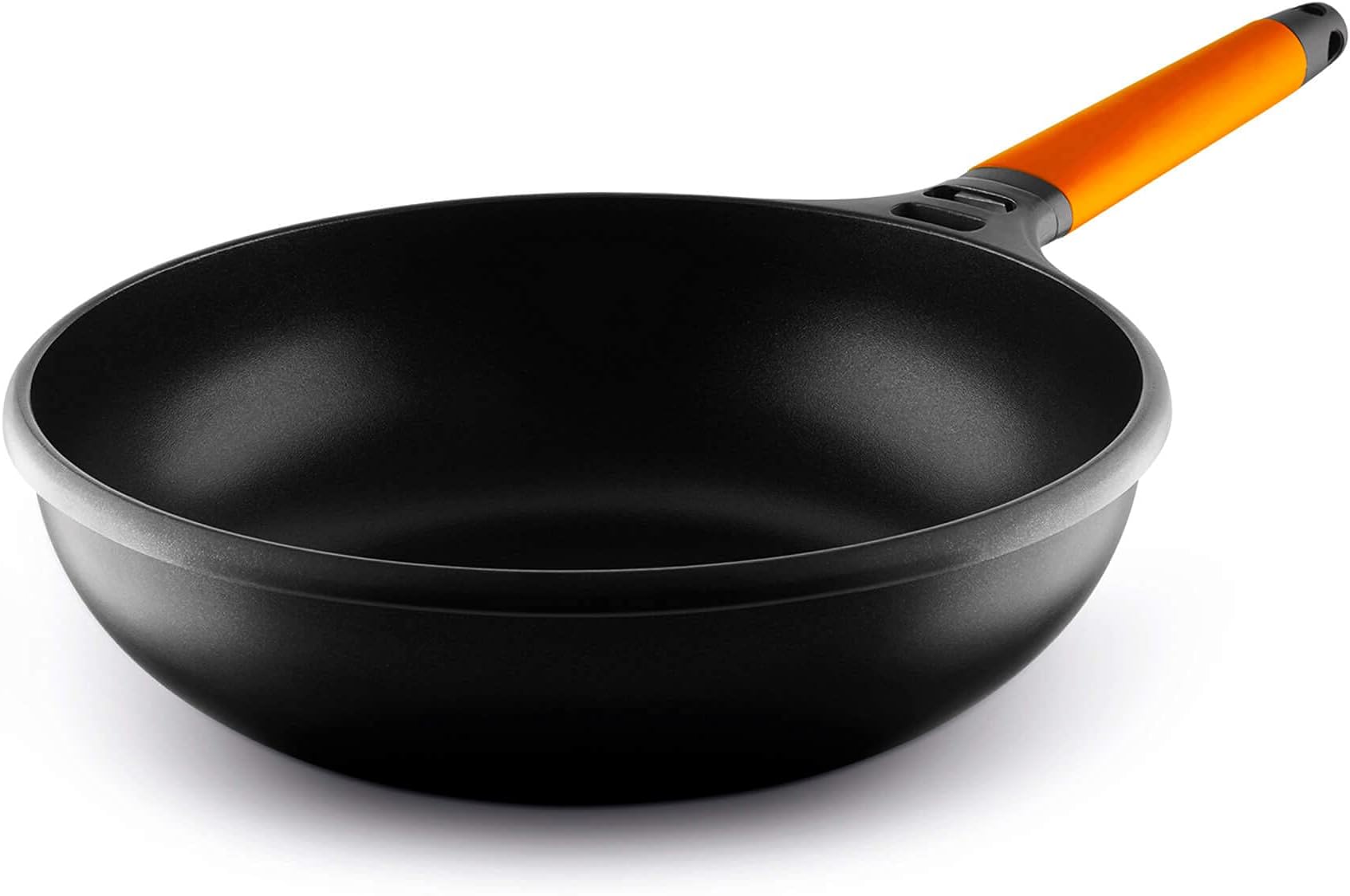 Fundix 28 cm/ 4 Litre Nonstick Cast Aluminium Induction Wok with Removable Handle, Orange