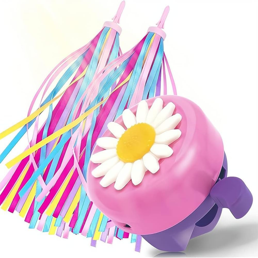 – Kids Bike Bell, Purple Streamers and Bike Bell 1PCS Flower Bicycle Bell with 2PCS Handlebar Streamers Scooter Tassels for Children's Bike Accessories