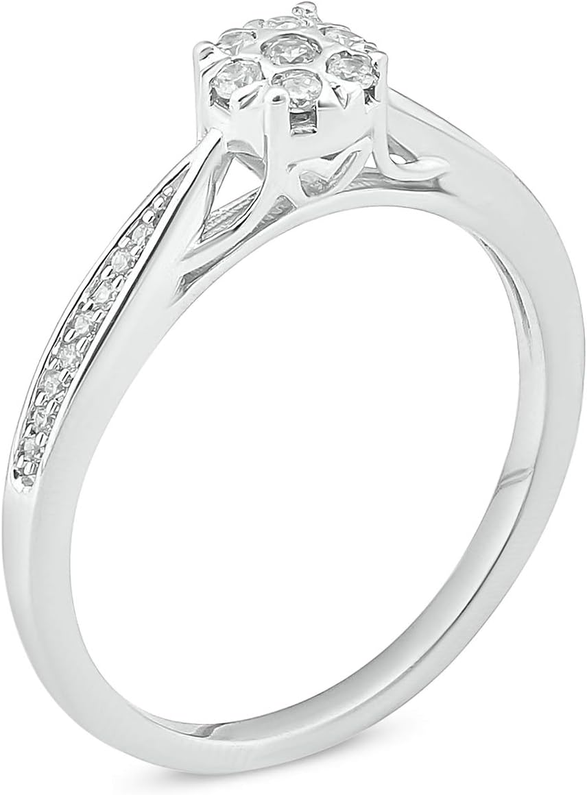 Cali Trove 1/6 Ct Natural Diamonds Promise Rings with Classic Round Diamond Center | 925 Silver Sterling in Vermeil Plating | Engagement Gifts | Gift For Her| Silver Accessory for Her