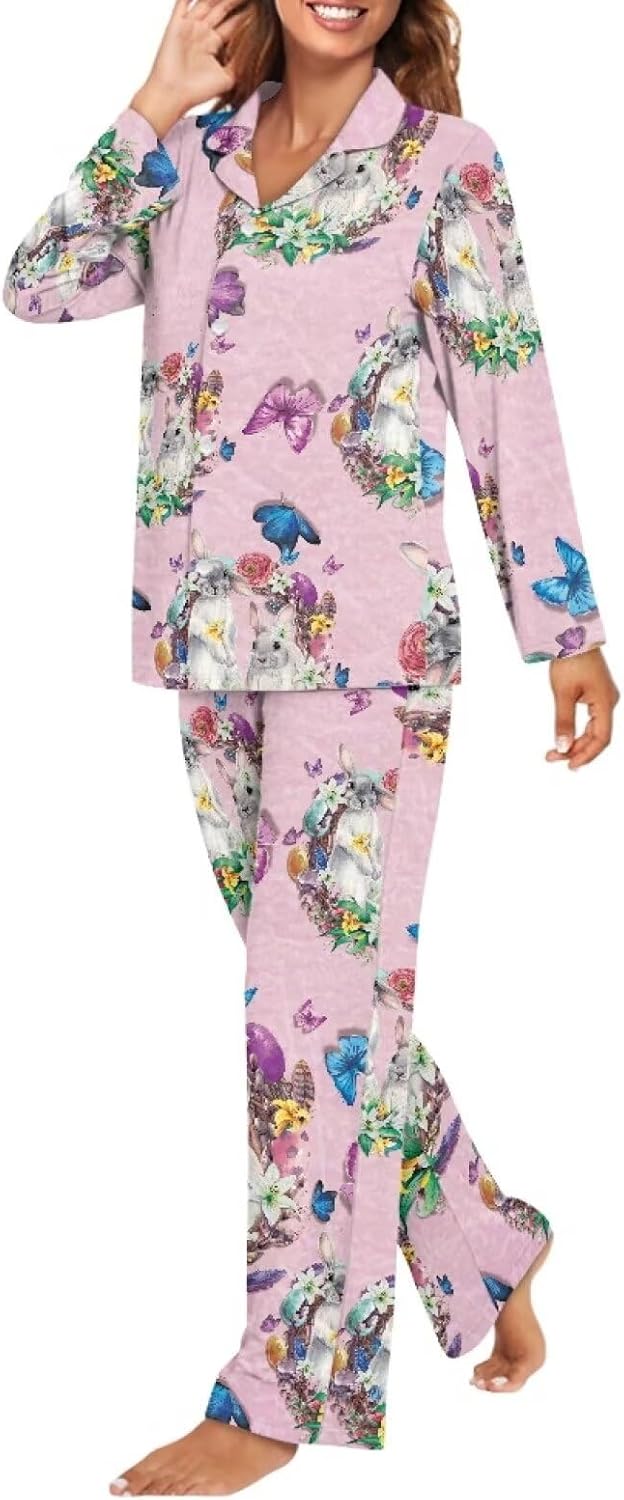 Rnyleeg Women's Two Piece Pajama Set Soft Comfy Sleepwear Long Sleeve Top with Pants Nightwear PJS Set XS-4XL
