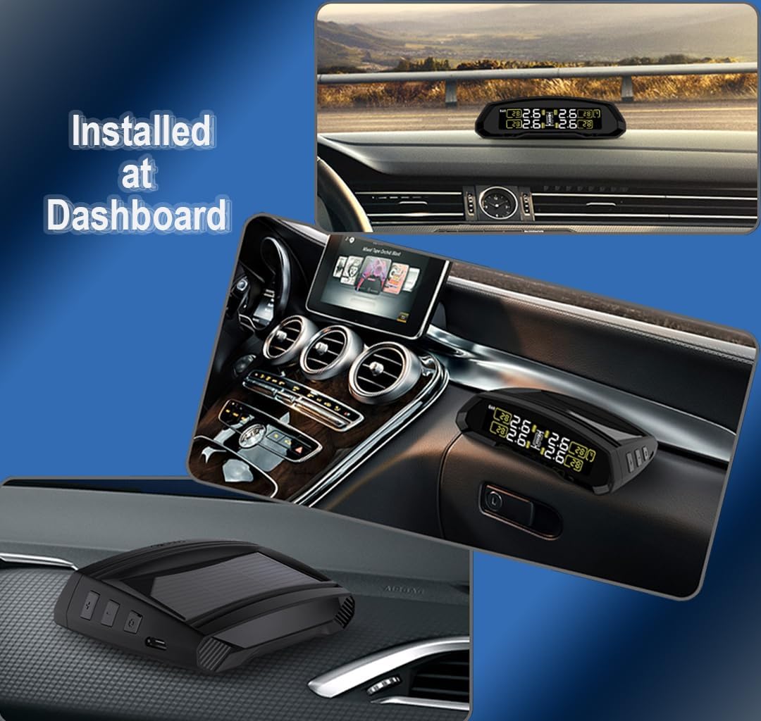 T802 Tire Monitor System Pressure Temperature Wireless TPMS RF Sensors Internal/External Real-time Monitoring Freescale Chipset Solar Power/Mini USB (Upgraded Inner Sensor/Battery Replaceable)