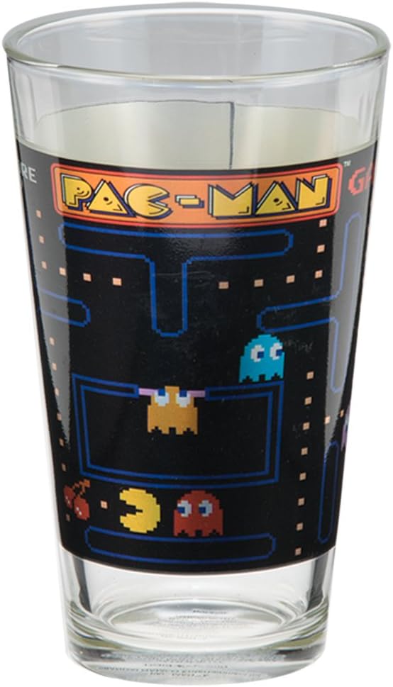 Vandor PAC-MAN 16 Ounce Laser Decal Glass Set, 2 Piece Set, Multicolored