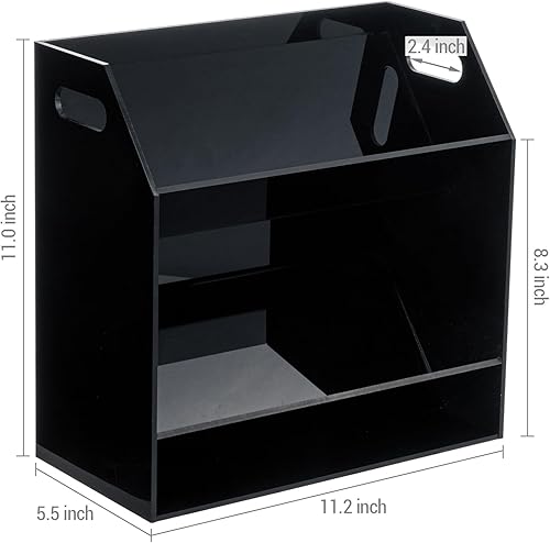 Miniatura 5 de MyGift Soporte para casetes compactos de acrílico negro de 2 niveles con asas de transporte recortadas, cintas de casete de audio retro, soporte de