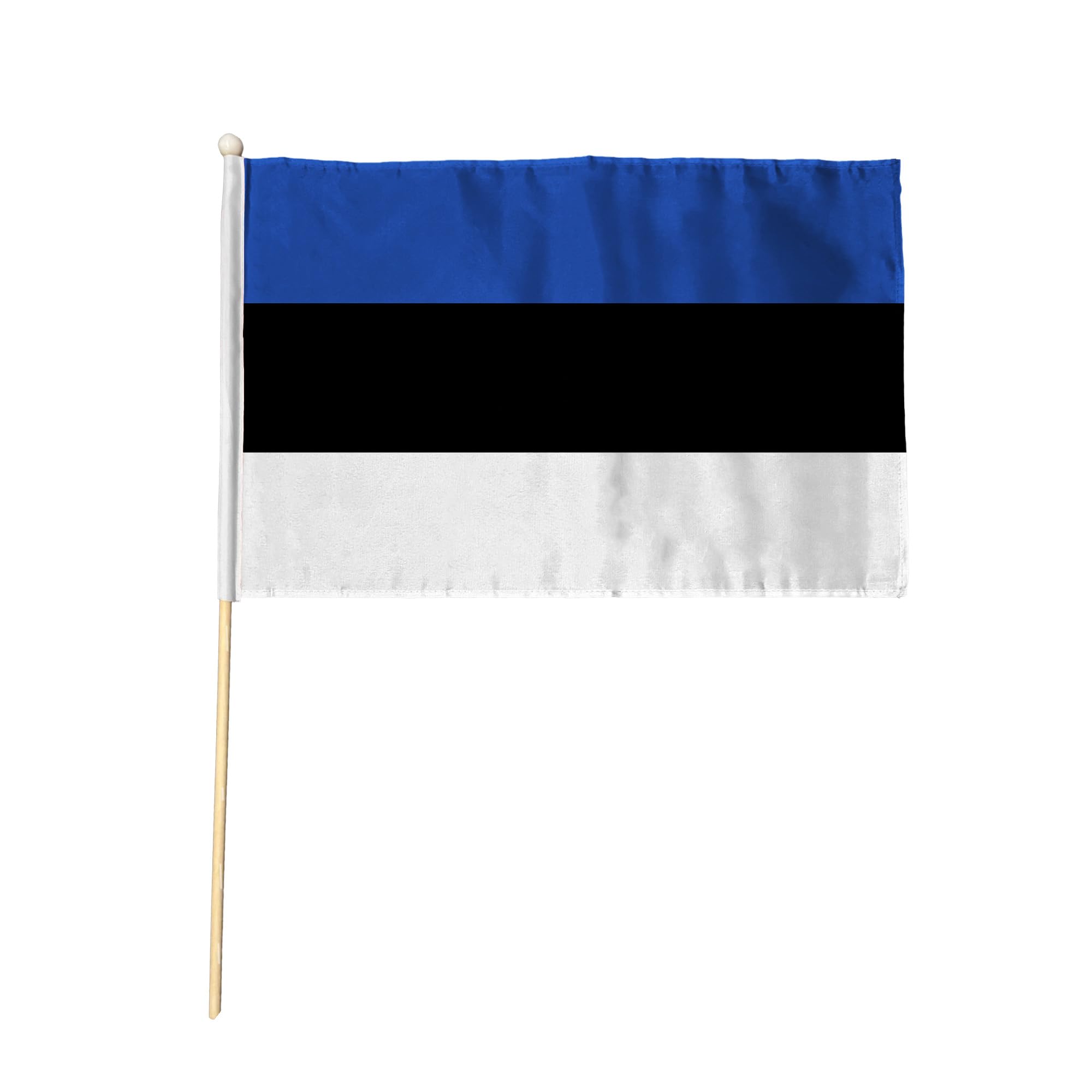 Flagtex Estonia Pack of 2 Hand Waving Flag (9x6 Inch) - Premium Wooden Stick Hand Flag 9x6 Inch Natural Wood Pole European Blue Black White Horizontal Stripes Flag Events Parades