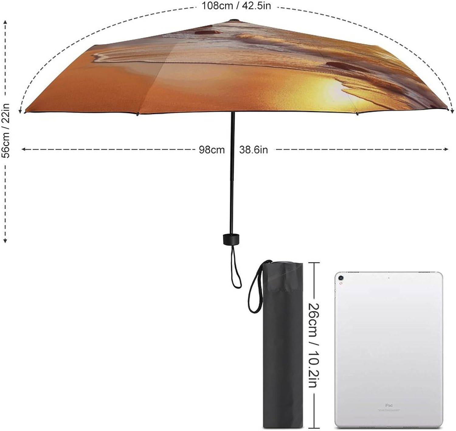 Windproof Travel Umbrella Tropical Beach at Sunset Folding Small Sun Umbrella Lightweight Small And Compact Suit for Pocket