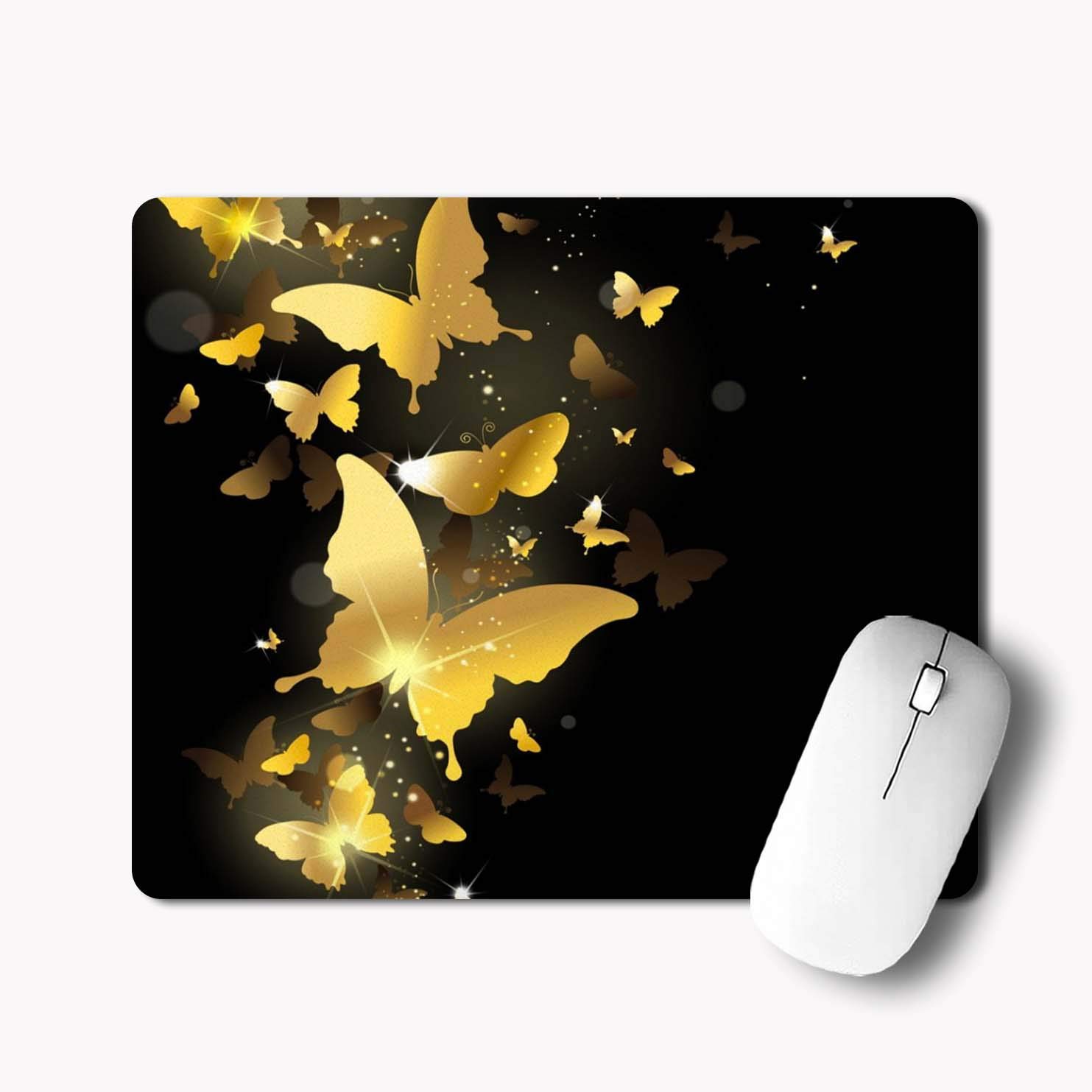 PASHUPATASTRA Non-Slip Golden Butterfly Printed Mouse Pad for Gaming Computer, Laptop, PC Mouse Pad (Multicolor)