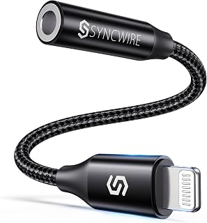 [Apple MFI Certified] iPhone Headphone Adapter, Syncwire iPhone Aux Jack Adapter, Lightning to 3.5mm Dongle for iPhone 14/13/12/11 Pro Max/Pro/Plus/Mini/XR/XS/8/7 Plus-Black 10cm
