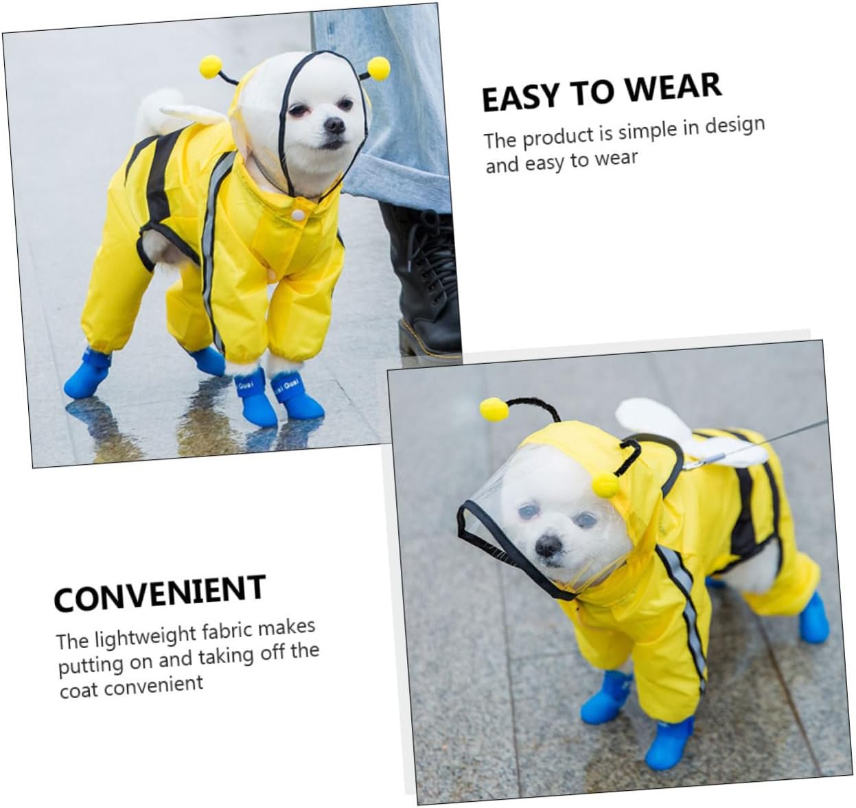 Dog Bee Shaped Raincoat Waterproof Pet Rain Jacket with Hood XL Size for Medium Small Dogs Outdoor Rain Gear