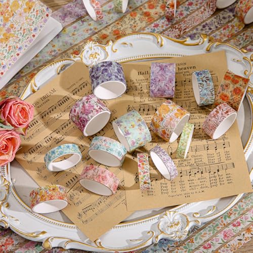 Image of PAGEMORE 32 Rolls Washi Tape Set, Colored Floral Decorative Masking Tape, Artists Tapes for Junk Journal, Journaling, DIY Craft Projects, Scrapbooking Supplies Decor