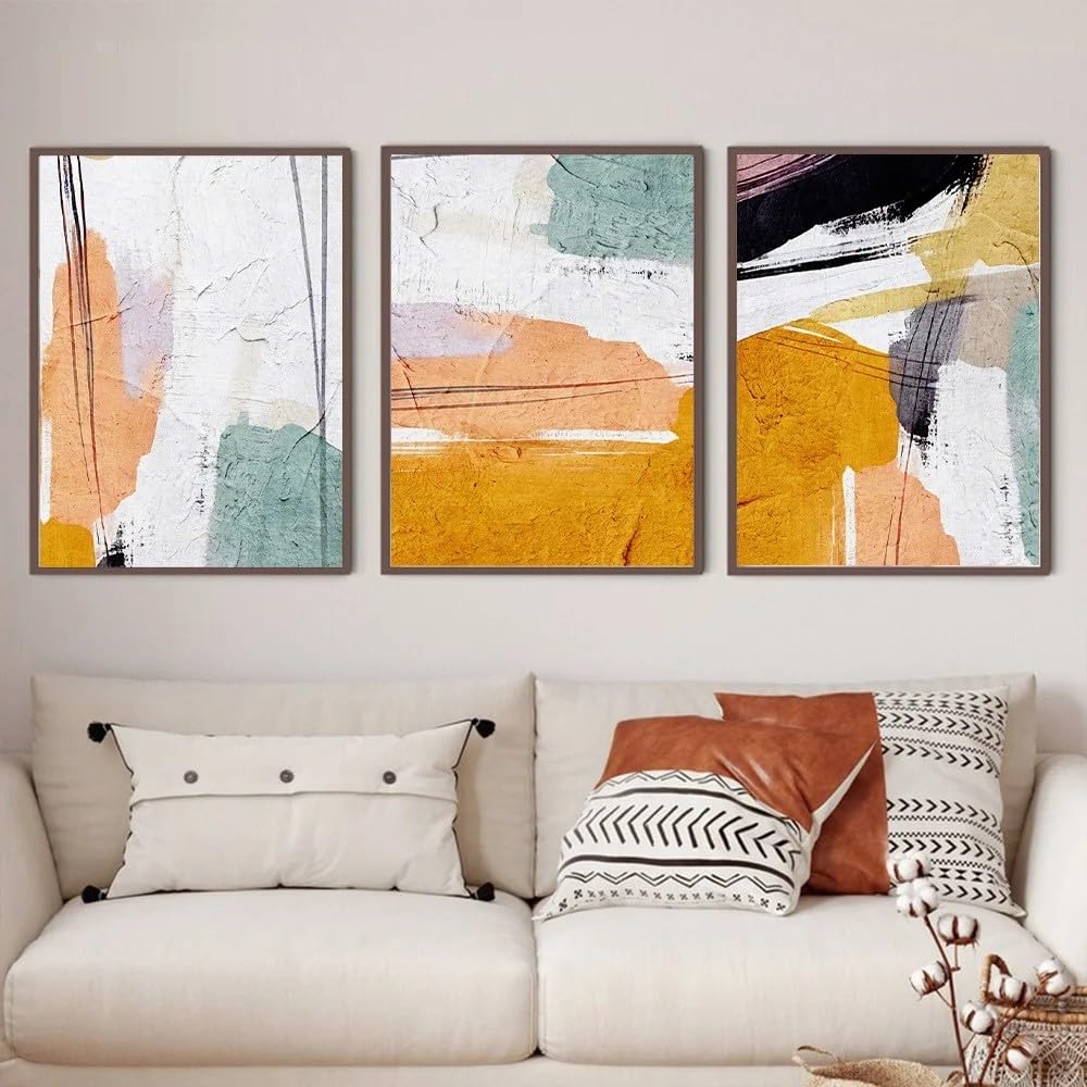 CLJKDX Abstract Mid Century Orange Watercolor Wall Art Canvas Painting Modern Nordic Poster Print Pictures Living Room Home Decoration-50 * 70cm*3PCS (No Frame)