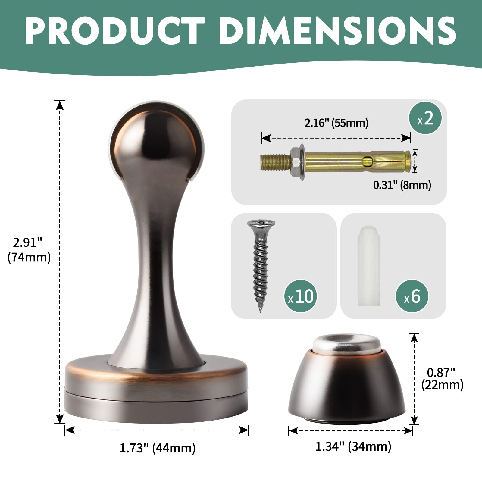 HUTLON Magnetische Türstopper, ölgeriebener Bronze-Edelstahl, robuste Wand-Bodenmontage, Magnet-Türhalter, weicher Verschluss, 6 Stück
