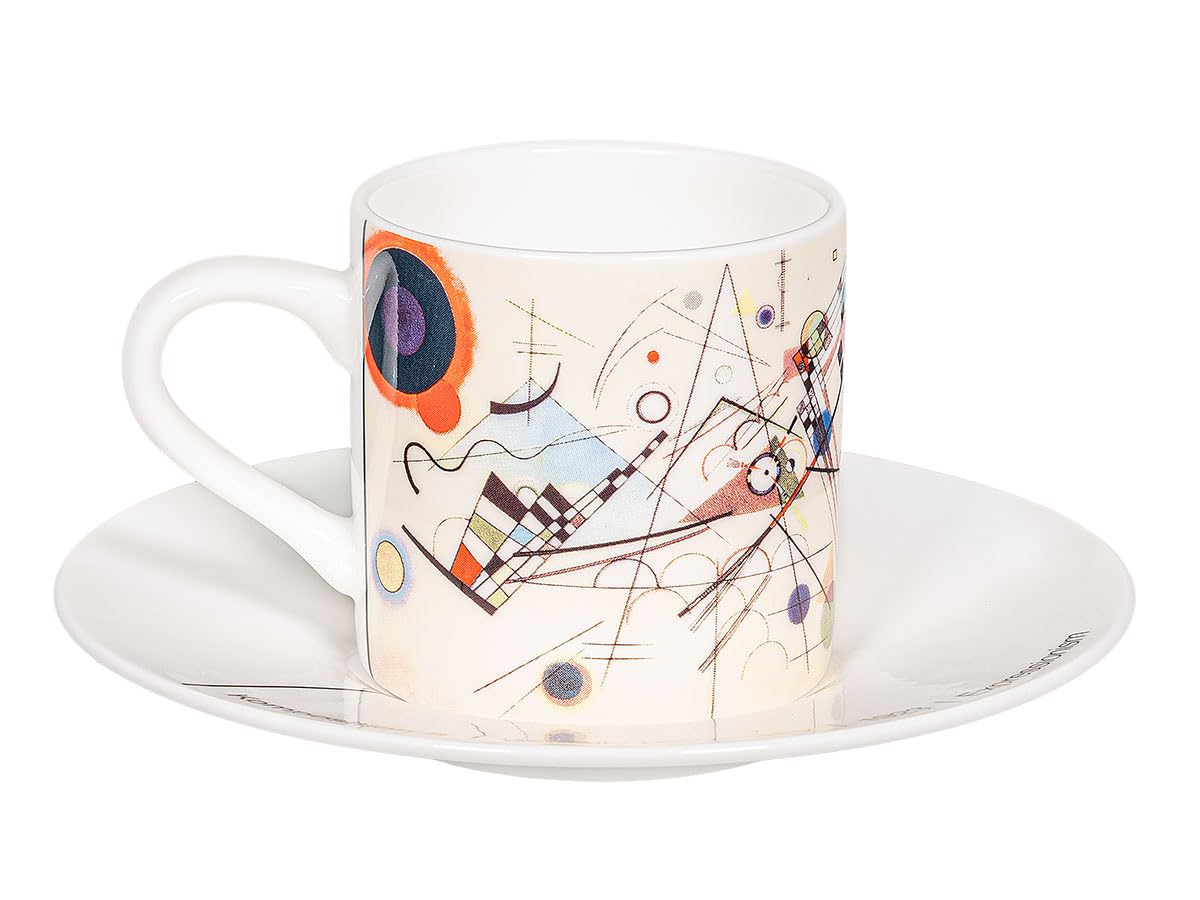 Könitz Espresso Tassen Set Kandinsky Komposition 8. Vier Kaffeetassen 65ml aus Fine Bone China Porzellan. Espressotassen modern, bunt