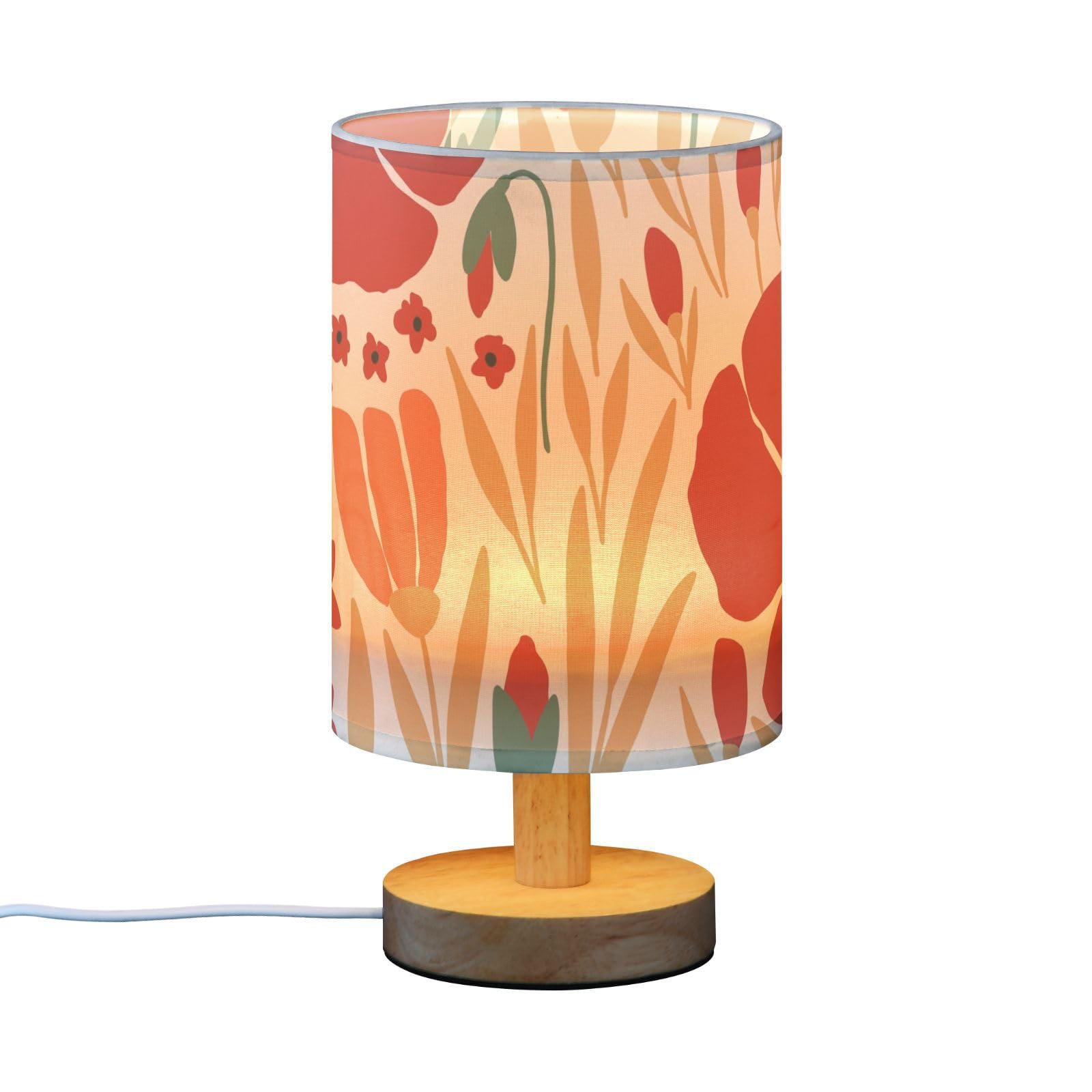 Mnsruu Bedside Table Lamp Red Poppies Flowers Poppy Bedside Lamps LED Light Desk Lamp Fabric Shade Small Lamp for Bedroom Living Room (Bulb Included) - Image 4