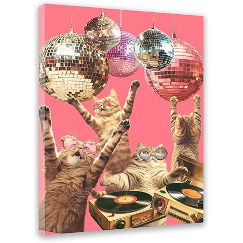 Redland Art Retro Pop Art Framed Poster 11.5x15 Inch: Funky Tyler The Creator Inspired Wall Decor for Living Room, Quirky Bar Cart Art with Disco Ball & Cat Design, Unique Home Gift