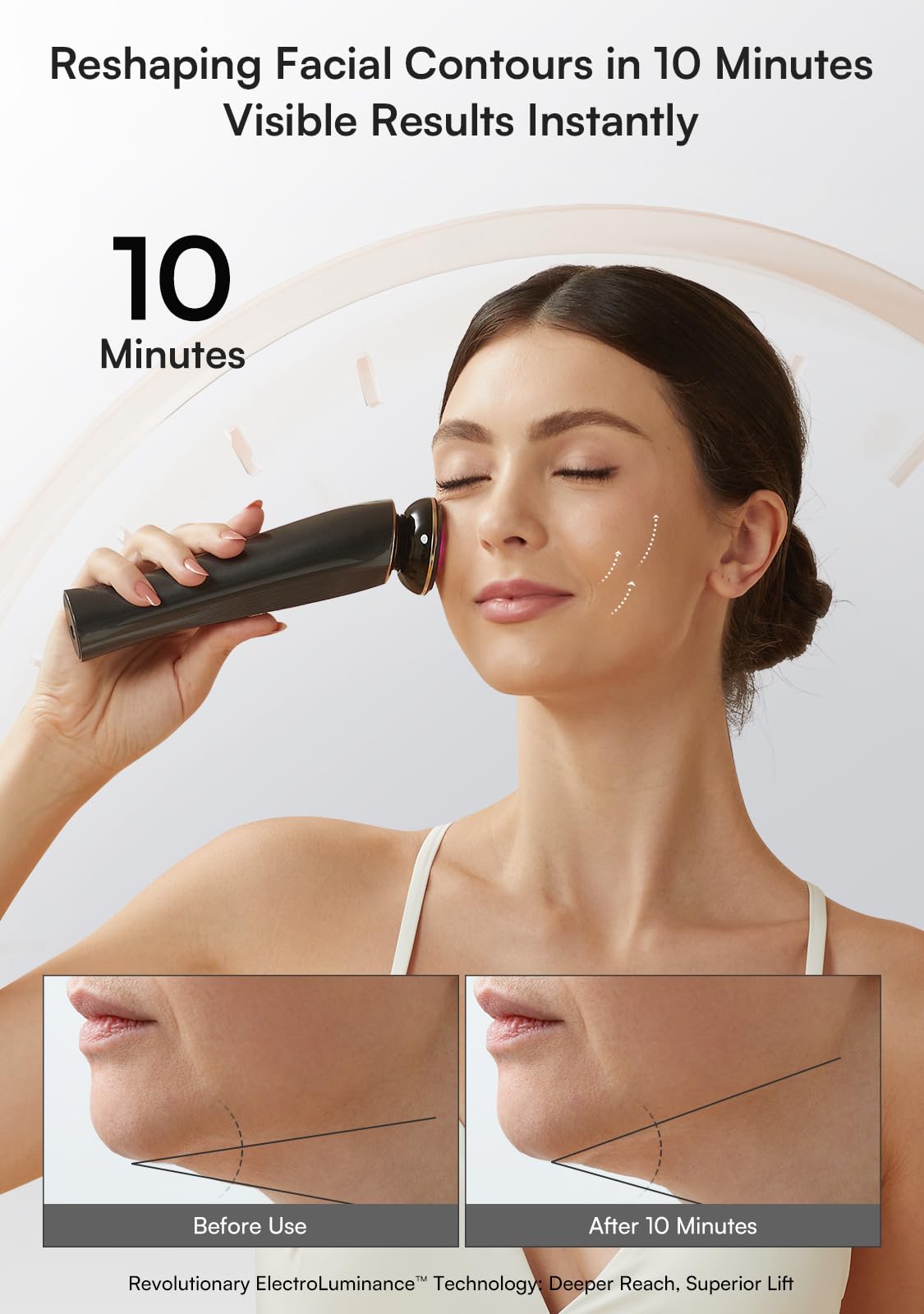 INIA 3-in-1 Skin Tightening Device True Beauty Glow Facial Massager Red Light Therapy for Face and Neck