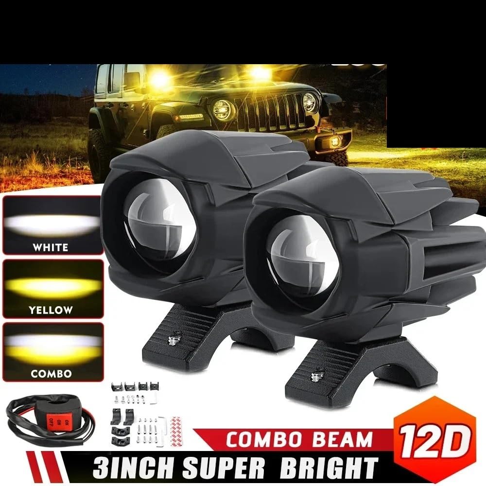 KWEZ Faro Compatible Faros Para SUV ATV12D | Focos LED auxiliares para motocicleta, faros antiniebla, intermitentes(P3 2 PCS Light)
