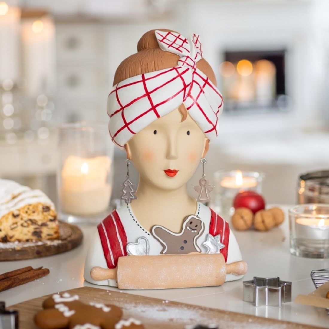 ETC Baden Import Ladykopf Dekokopf Dekobüste Dame mit Lebkuchen und Nudelholz