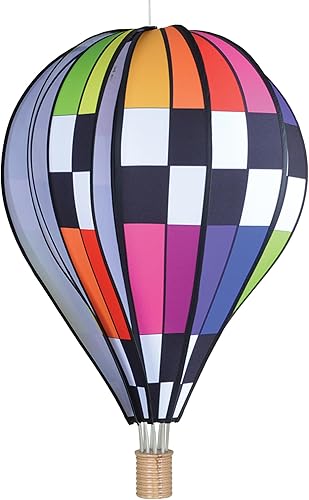 Globo aerostático colgante de jardín giratorio de 26 pulgadas – Diseño de arcoíris a cuadros vibrante, decoración al aire libre resistente a la