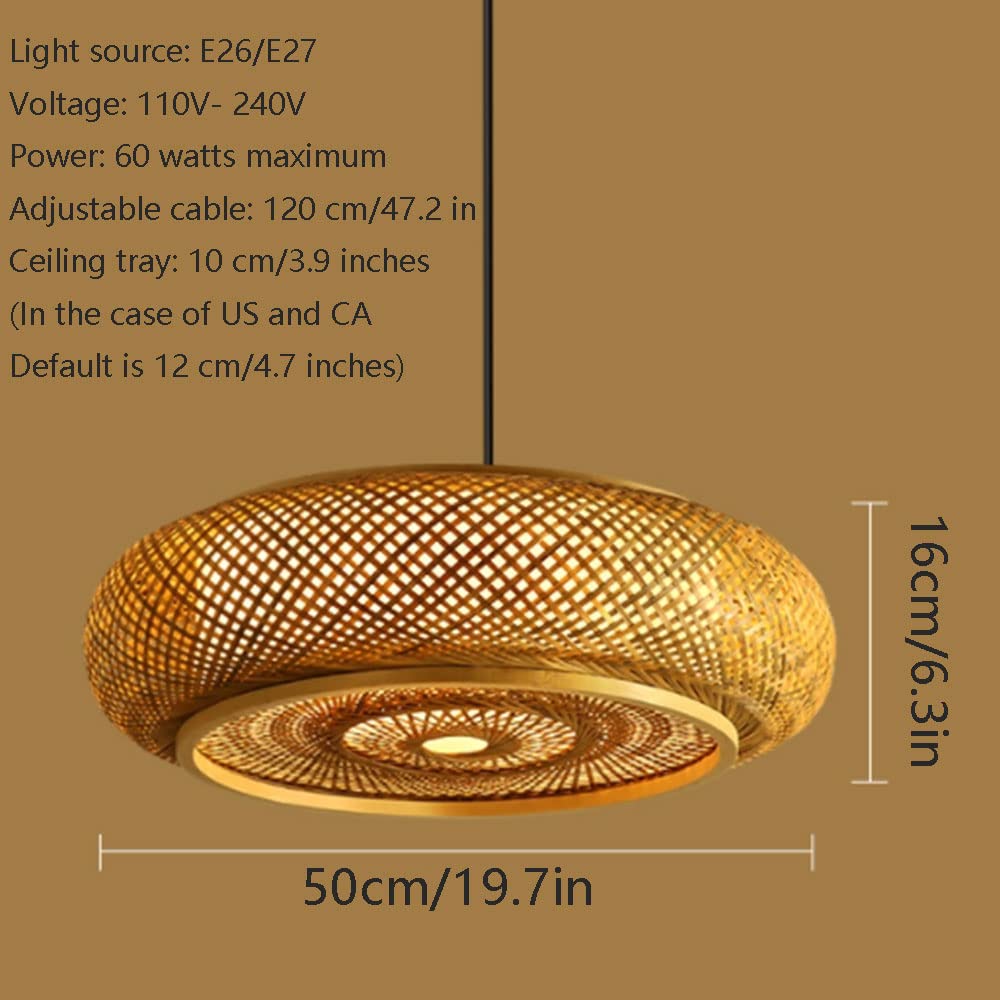 Lanterna Vintage in bambù Intrecciato, Cestino in Rattan, Lampada a Sospensione, lampadario Regolabile in Altezza, tavolino, Sala da tè, Ristorante, 60 cm