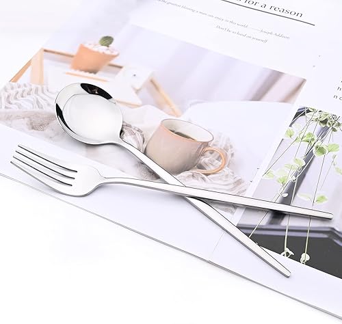 Miniatura 33 de Juego de cubiertos de espejo, 24 piezas de cubiertos de acero inoxidable 18/0 con mango verde menta, vajilla simple y moderna para cena de fiesta