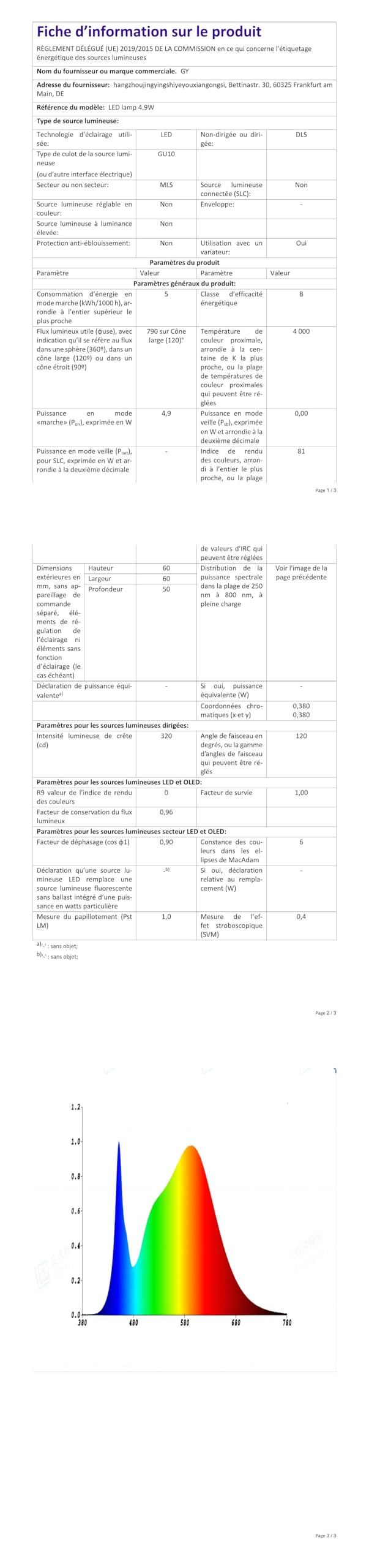 GY ?arówka LED GU10 4,9W 790LM, Neutralna Bia?a 4000K, K?t Wi?zki 120°, Nie?ciemniane, CRI>80, Odpowiednik 80 W, Pakiet 2 Sztuk
