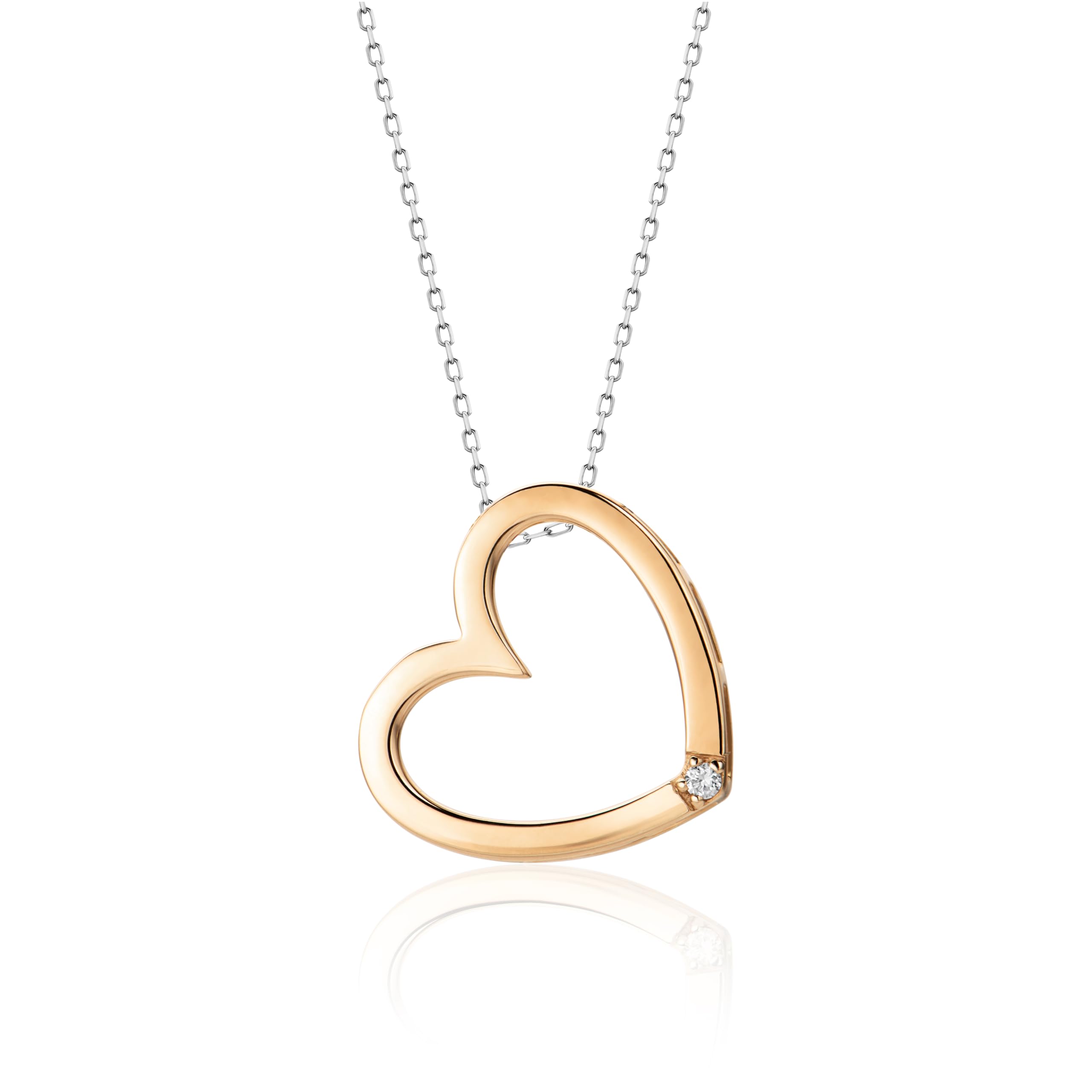 MIORE Collares Mujer de Oro con Colgante de Corazón y Diamante Brillante, Cadena de Oro Macizo 9K 375 en Oro Blanco o Oro Amarillo o Oro Rosa de 45 cm, Joyería con Joyero