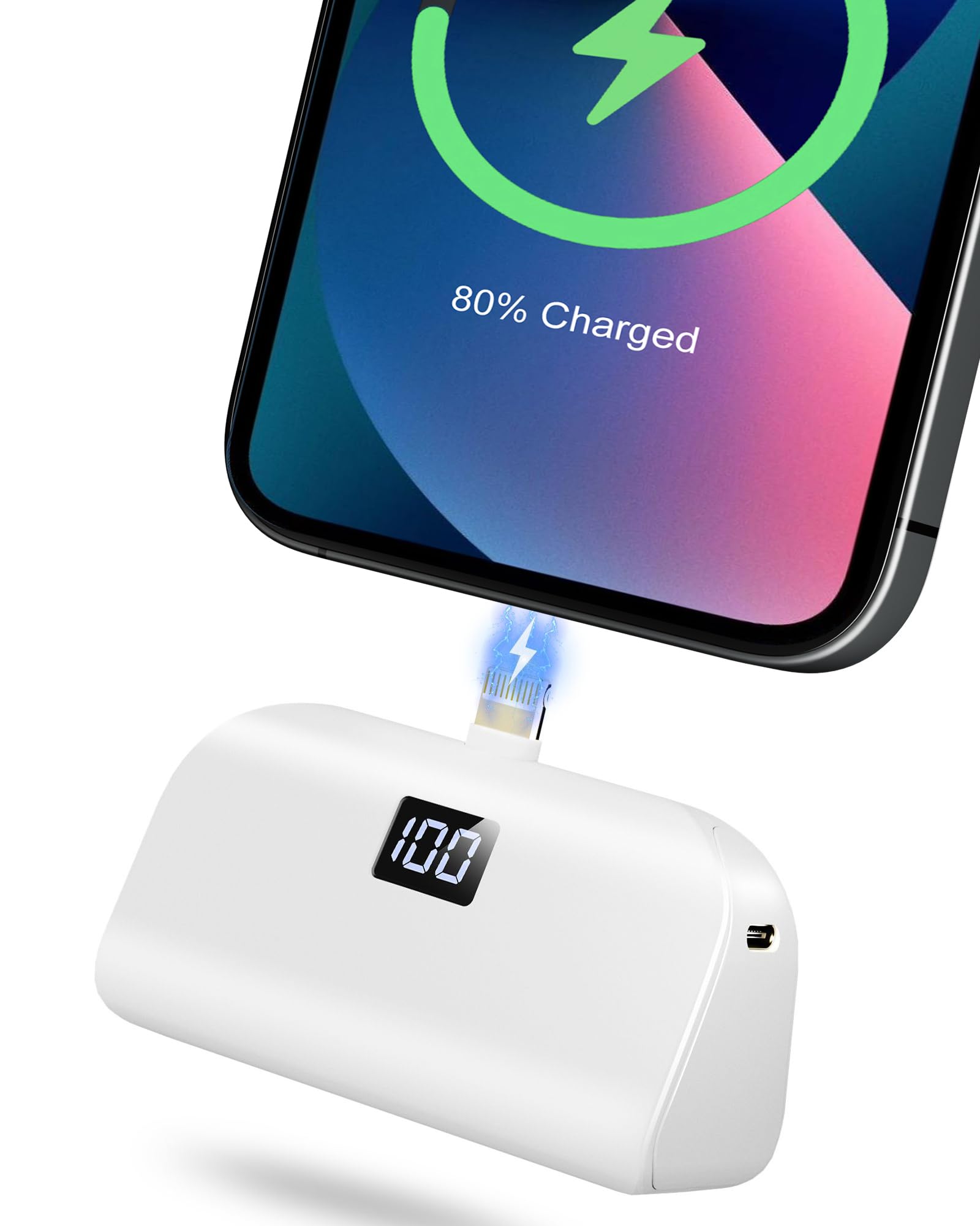Mini Portable Charger for iPhone with Built in Cable 4 800mAh Small Power Bank Fast Charging Compatible with