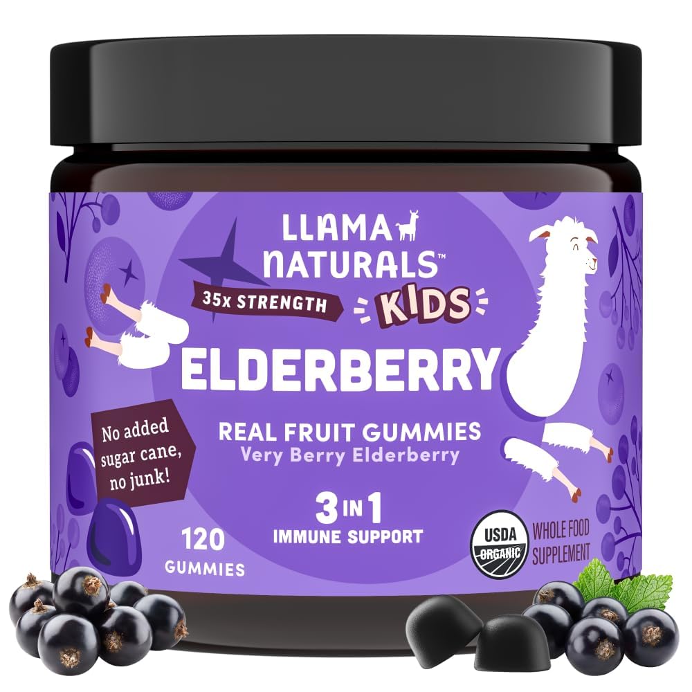 Sponsored Ad - Llama Naturals Elderberry Gummies for Kids, Vegan, Organic Immune Support Supplement with Vitamin C and Zinc, Toddler Real Fruit Gummy Vitamins for Immunity, Chewable, No Added Sugar Cane, 120 Ct