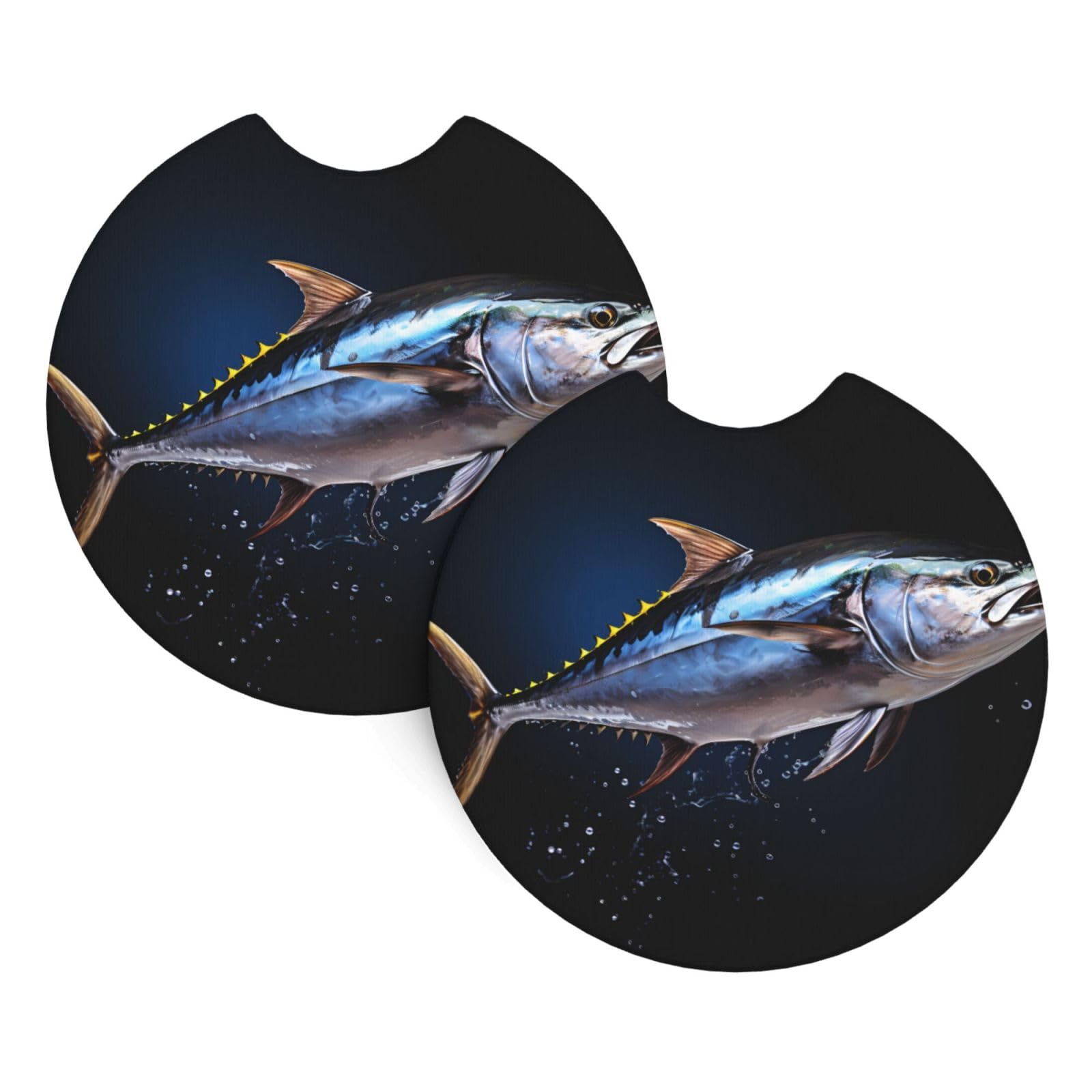 Tuna Printing Car Coasters 2 Pack - Durable Waterproof, Odorless, Easy to- Interior Car Accessories for Women and Menon