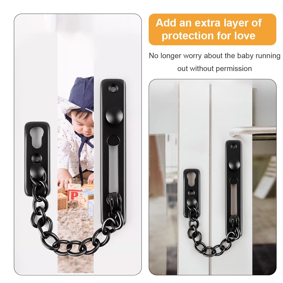 Cadena Puerta - 1 pcs Cadena Seguridad Puerta,Cerradura Puerta Interior Cadena Seguridad Puerta Negro Acero Inoxidable con Tornillos para Puerta Interior y Seguridad del Hogar