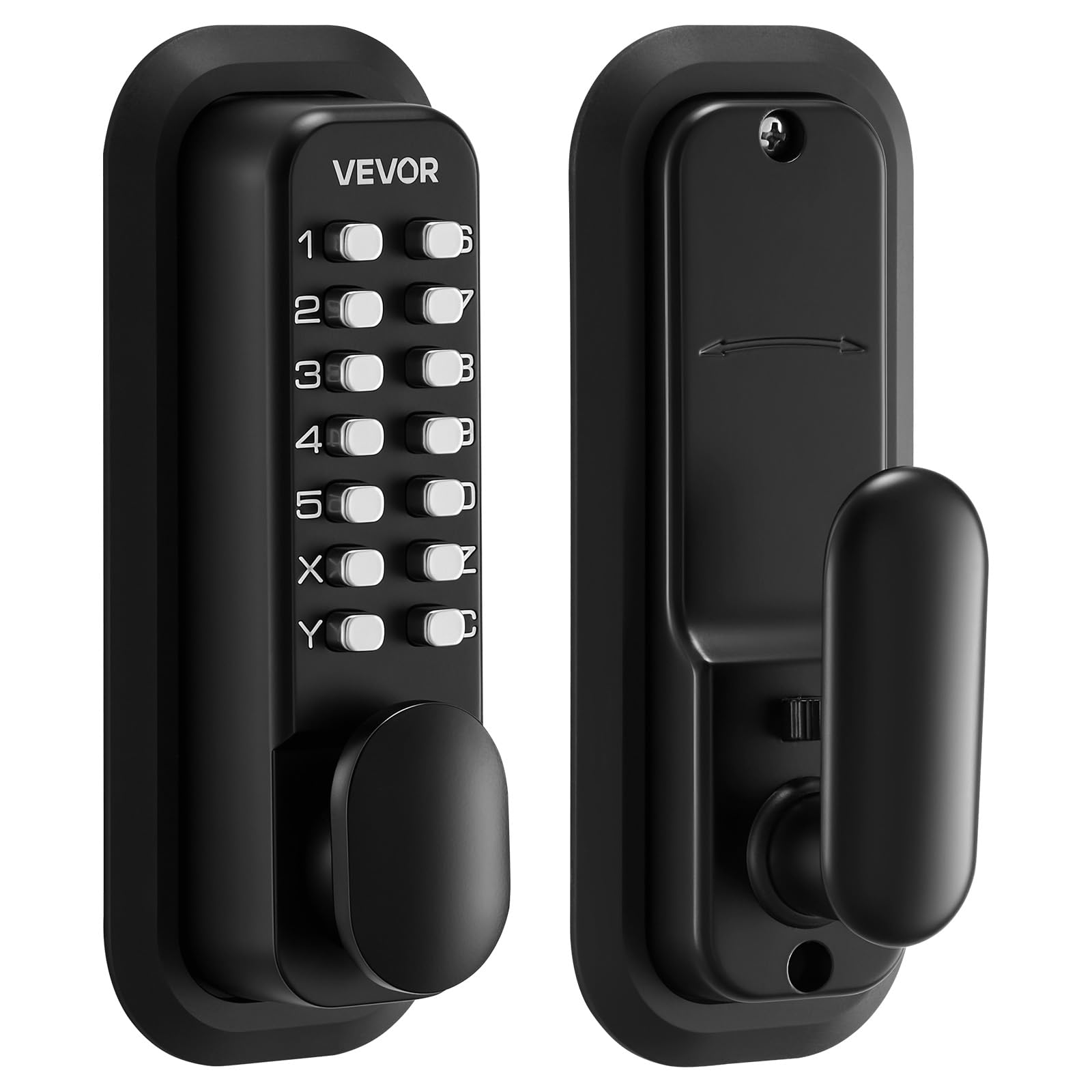 VEVOR Serrure à Code Mécanique 4-7 Chiffres, Serrure de Porte d'Entrée sans Clé à Clavier Combinaison, pour Maison Intérieur ou Extérieur, avec Bouton de Porte, Verrouillage Automatique, Noir