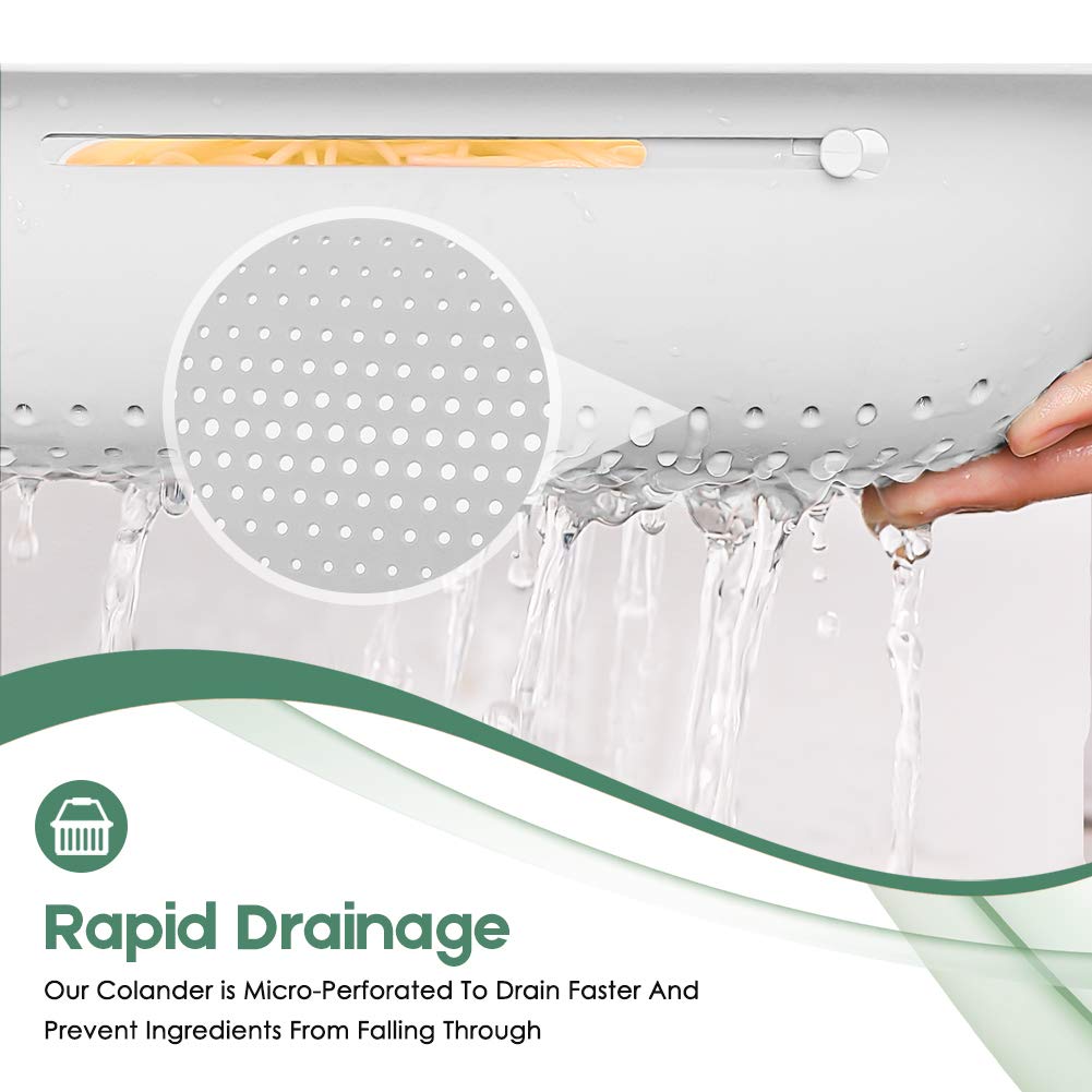 Colador plegable de cocina, colador extensible para frutas, verduras, fideos, pasta, alimentos, escurridor portátil para ahorrar espacio sobre el fregadero... (1, 7#blanco + gris)