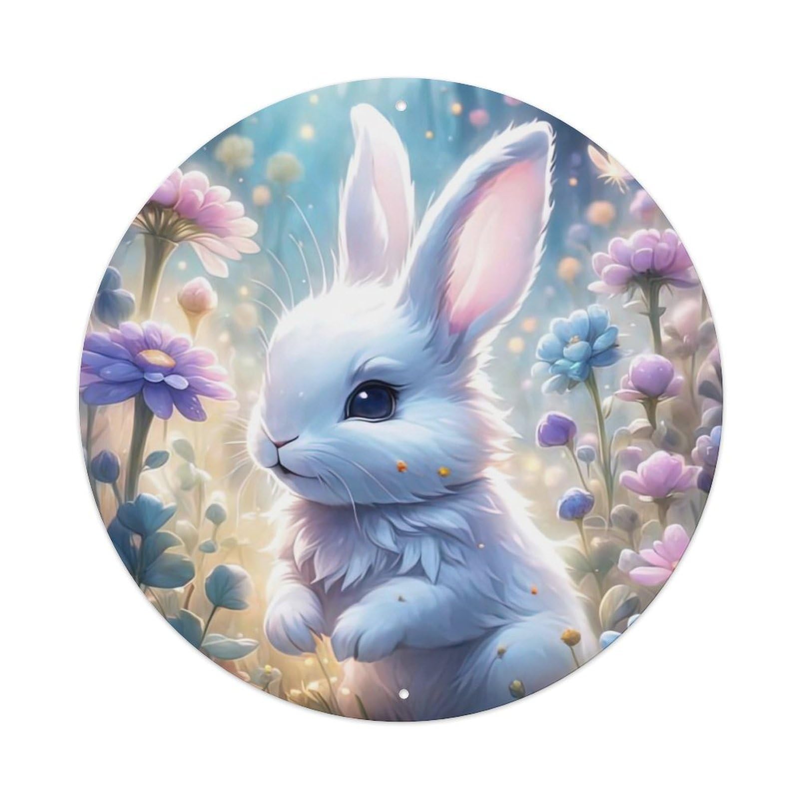 Animal Artwork Little White Rabbit in The Garden Vintage Metal Tin Sign Plaque Wall Decor for Cafe, Club Bar, Office, Garden Metal Poster 8x8Inch