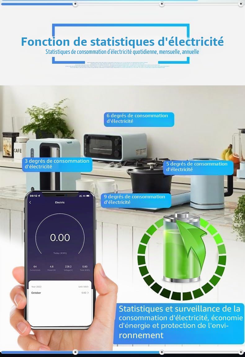 Offgridtec Multiprise WiFi Intelligente, 4 Prises, 16 A/3680 W (2 pièces) | 2 USB-A + 2 USB-C, contrôle via Smart Life/Tuya, suivi d'énergie en temps réel, compatible Alexa/Google Home, câble 1,5 m