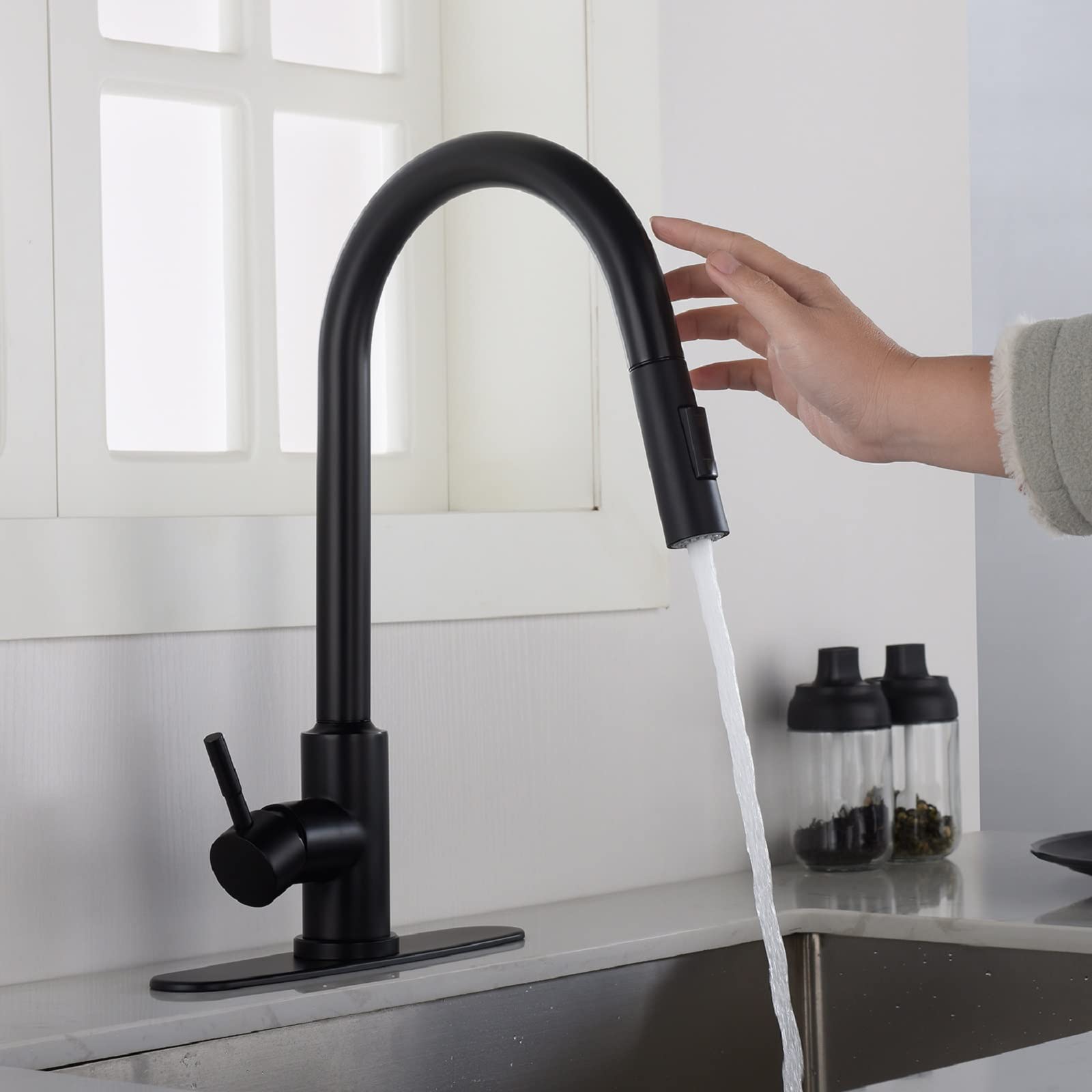 Sink Faucet, Multitask Mode Single Handle High Arc Pull Out Kitchen Faucets with Down Sprayer, for Farmhouse rv Utility bar Laundry Sinks