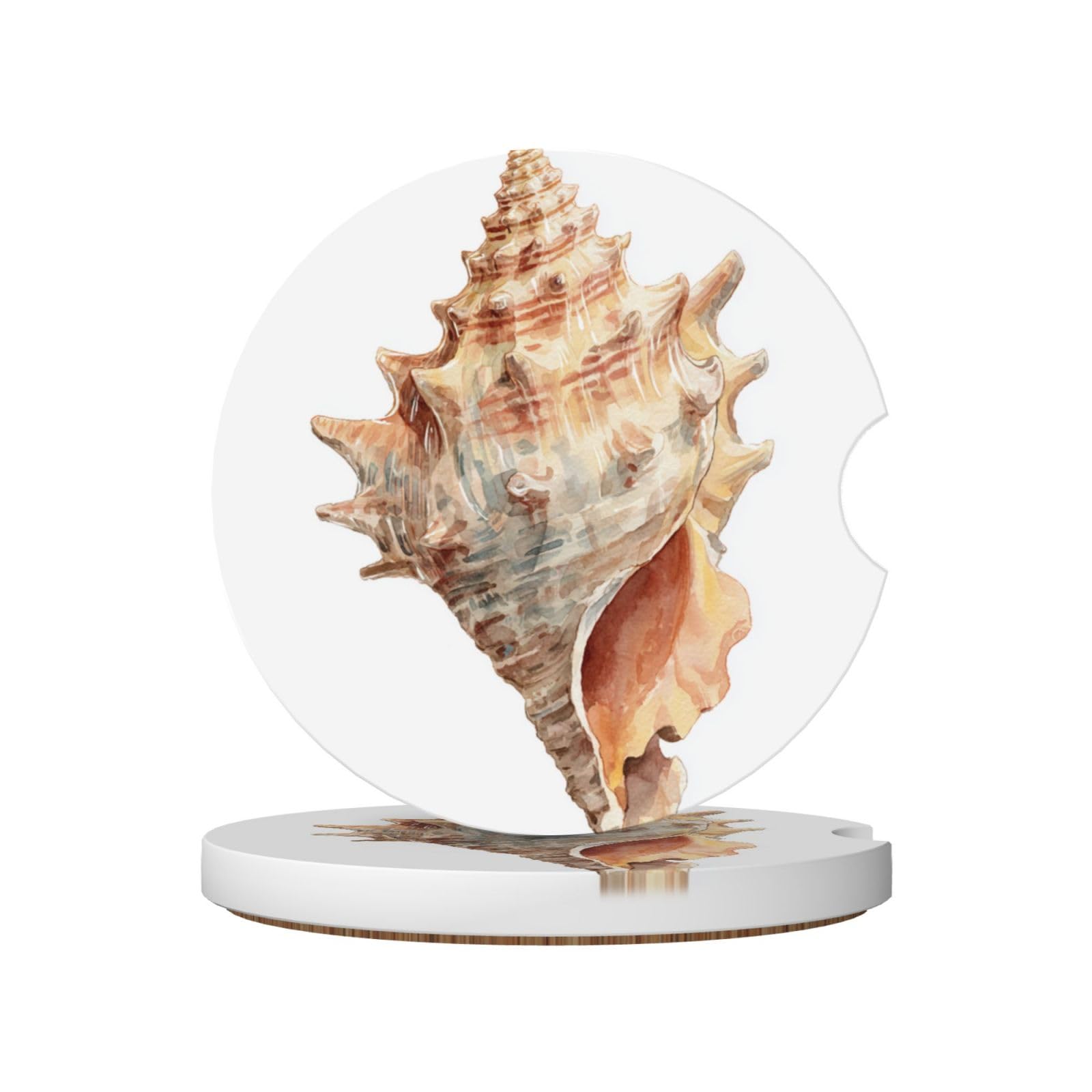 Simple Cute Conch Shell Watercolor Ceramic Coasters,2pcs