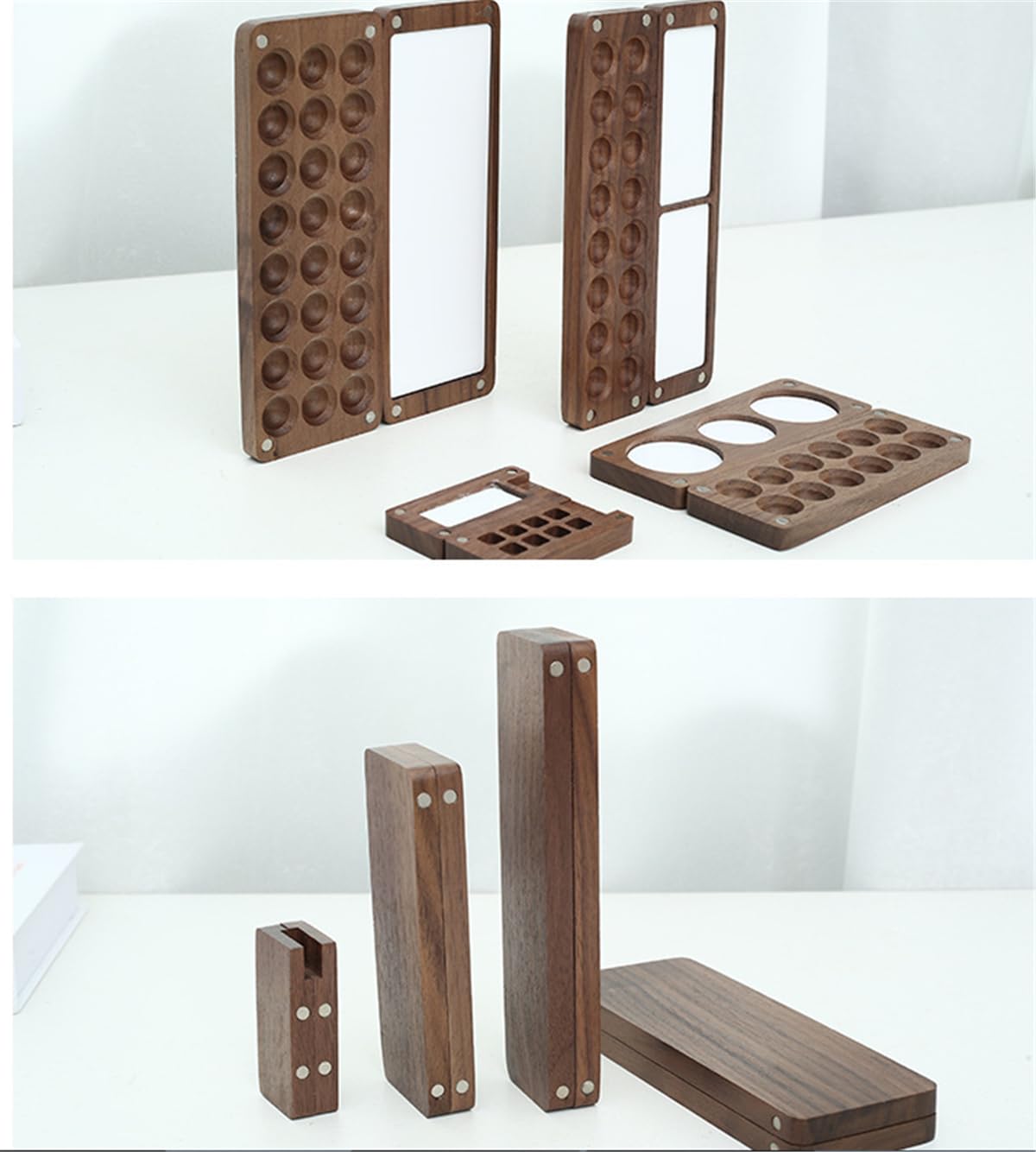 Drewniana paleta akwarelowa, pudełko na gwasz, czarny orzech, podróżna paleta akwarelowa, paleta farb akwarelowych, paleta farb (24 siatki)