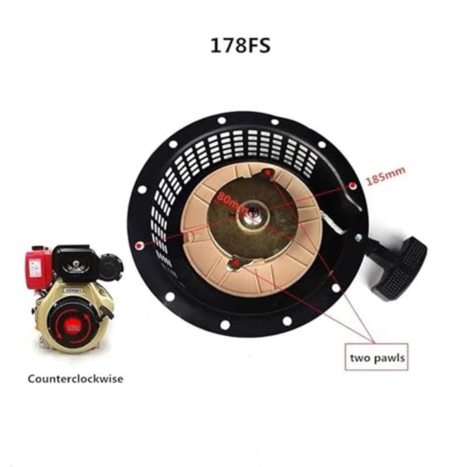 Ffor KIPfor KM178FS 178FS 178F 178 arrancador de retroceso KDT610 piezas de motor de aceite un trinquete for dos trinquetes en sentido antihorario for el sentido de las agujas del reloj Arrancad