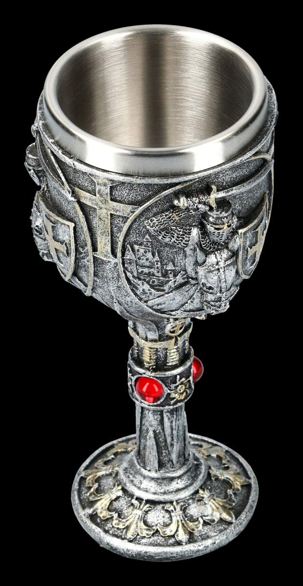 Ritter Fantasie Calice - First Knight Verres à Pied Vins, Coupe à Vin, Décoder L'Article, avec Insert en Acier Inoxydable, H 18 CM