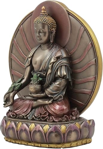 Miniatura 4 de Ebros Gift Budismo Bhaisajyaguru Medicina Buda meditando en Padma Lotus Trono Estatua de 6 pulgadas de alto Escultura Bodhisattva Rey de Lapislázuli