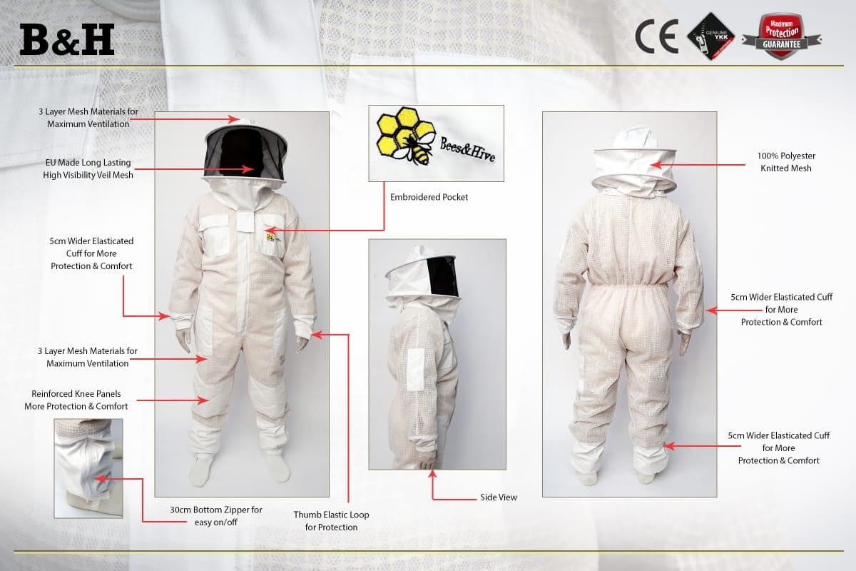 SRVWG - Tuta da apicoltura, ultra ventilata, unisex, protezione per api, 3 strati, velo rotondo, in rete, con guanti in omaggio (grande)