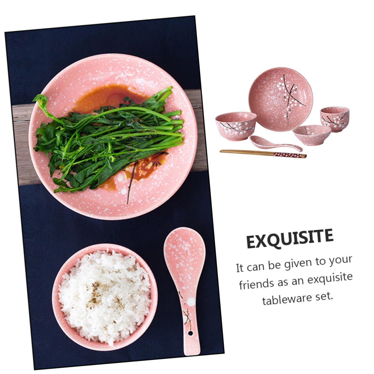 Ipetboom Set Stoviglie Giapponesi in Ceramica Rosa 12 Pezzi, Posate in Ceramica Per La Casa Ciotole, Piatti, Tazze e Bacchette, Kit Per Uso Quotidiano e Feste