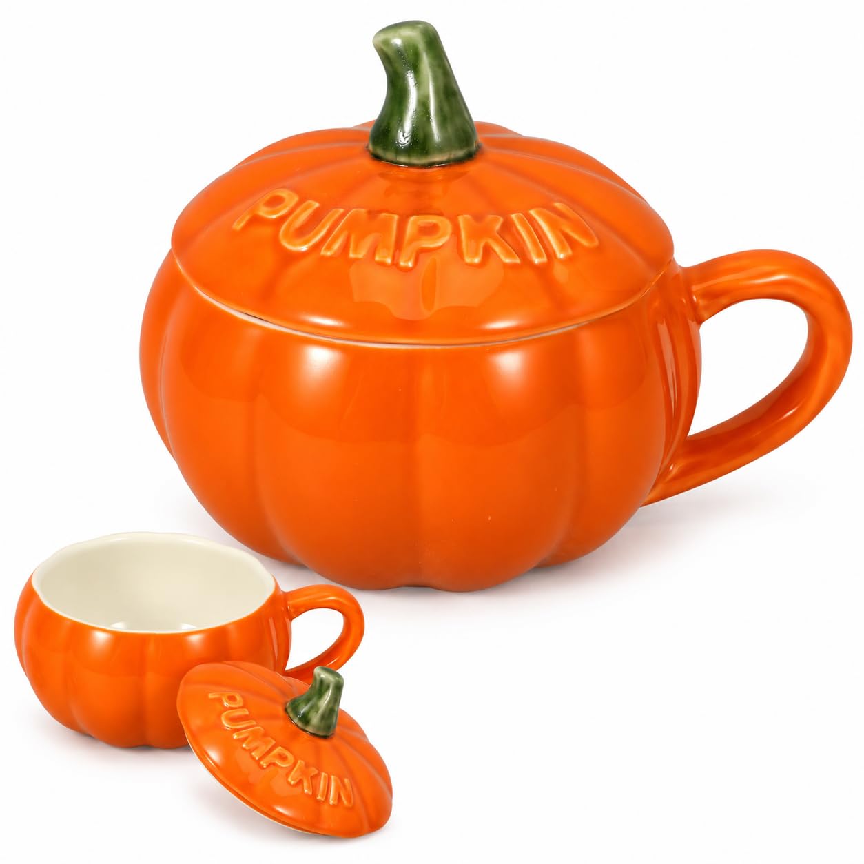 Pumpkin Ceramic Lidded Mug Orange 320ml Home Office Use