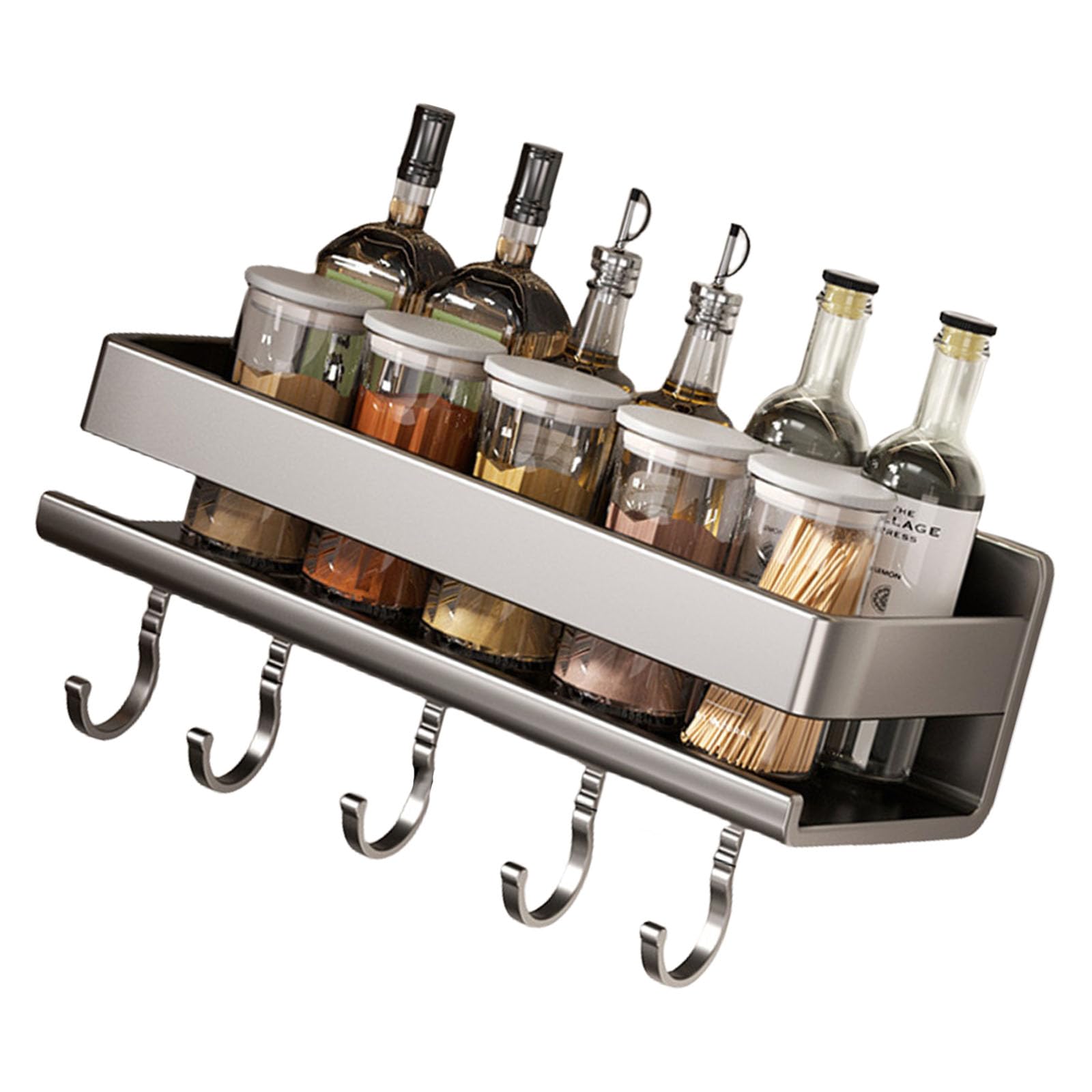 Tfaoys D Without Rilling Kitchen Spices Rack Wall Mounte Organizers For Condiments With Hook In Gunmetal Gray Color Esigns Rustproof Shelf