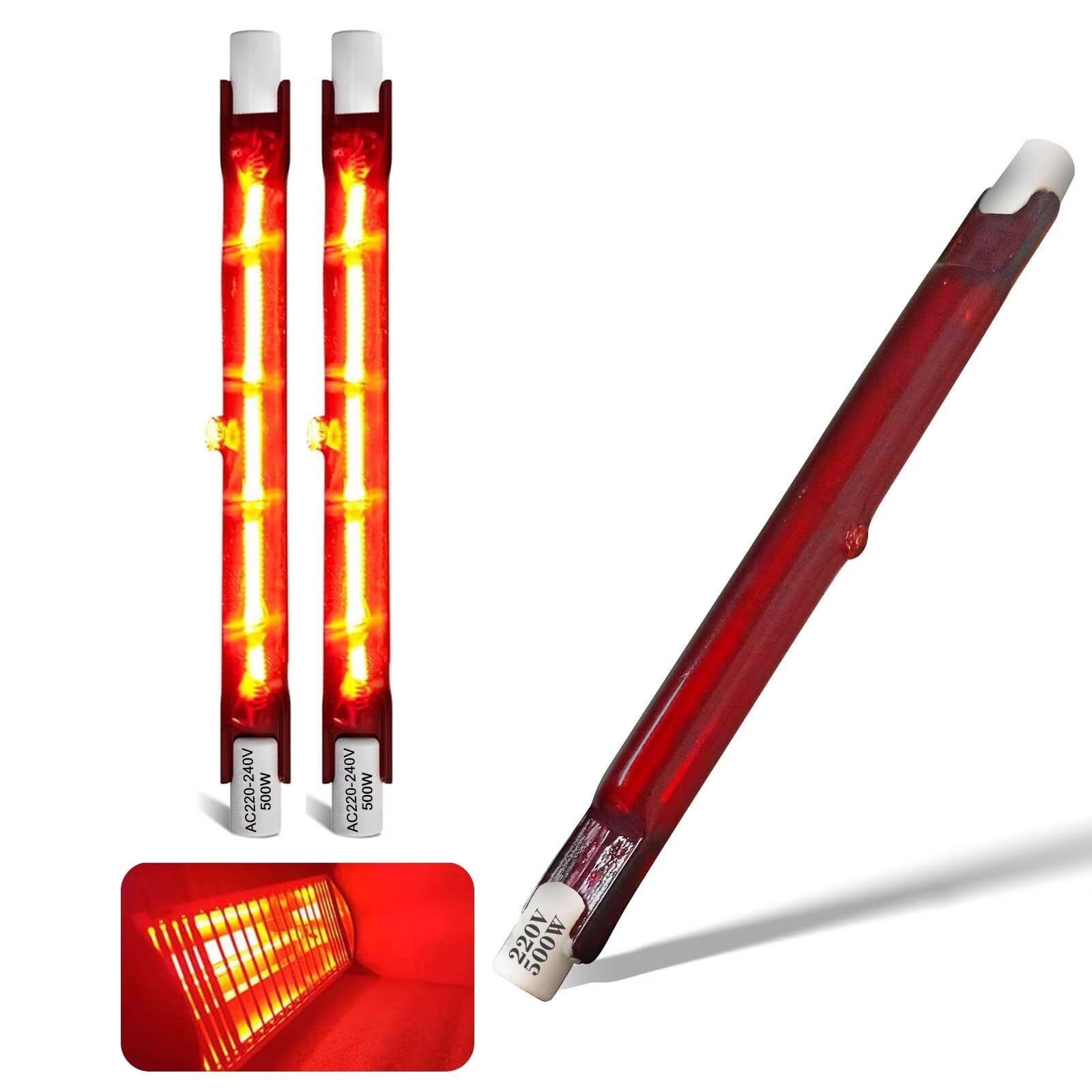 Infrared Heat Lamp Bulb 500W, 118mm Quartz Halogen Bulb Dimmable, 500lm, 500W R7S Infrared Heating Light Bulbs, 220V Ruby Heater Bulbs for Heatmaster U3 Heater, No Flicker, 360° Beam Angle, 3 Packs