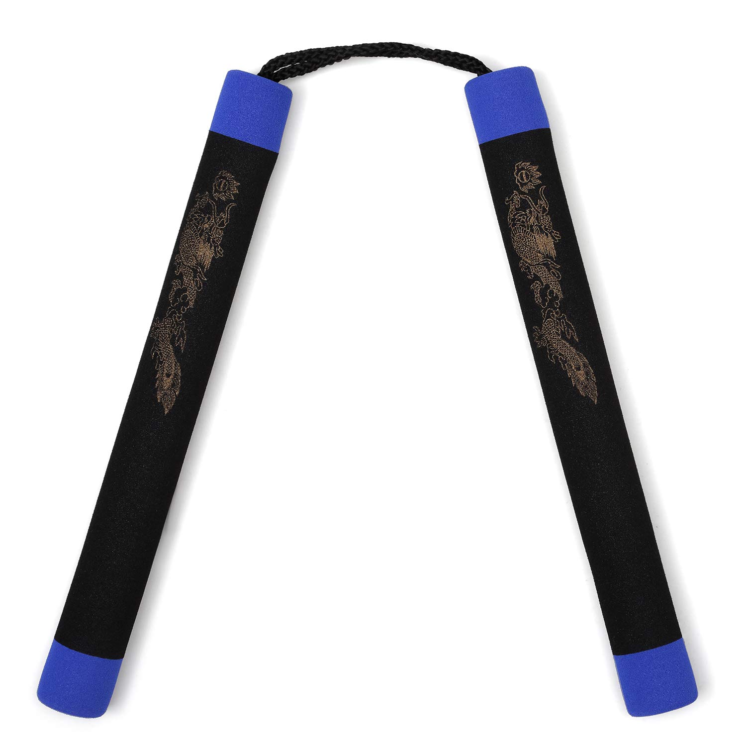 Playwell Foam Rubber Safety Training Nunchucks - Black With Blue Tips Corded
