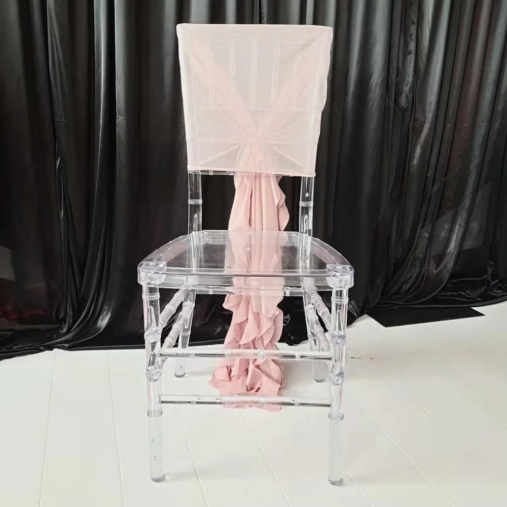 Cappuccio in Rete e Fascia per Sedia in Chiffon con Volant, Rosa Cipria, Bianco, Blu, Decorazione per Festa di Matrimonio, 12 Pezzi