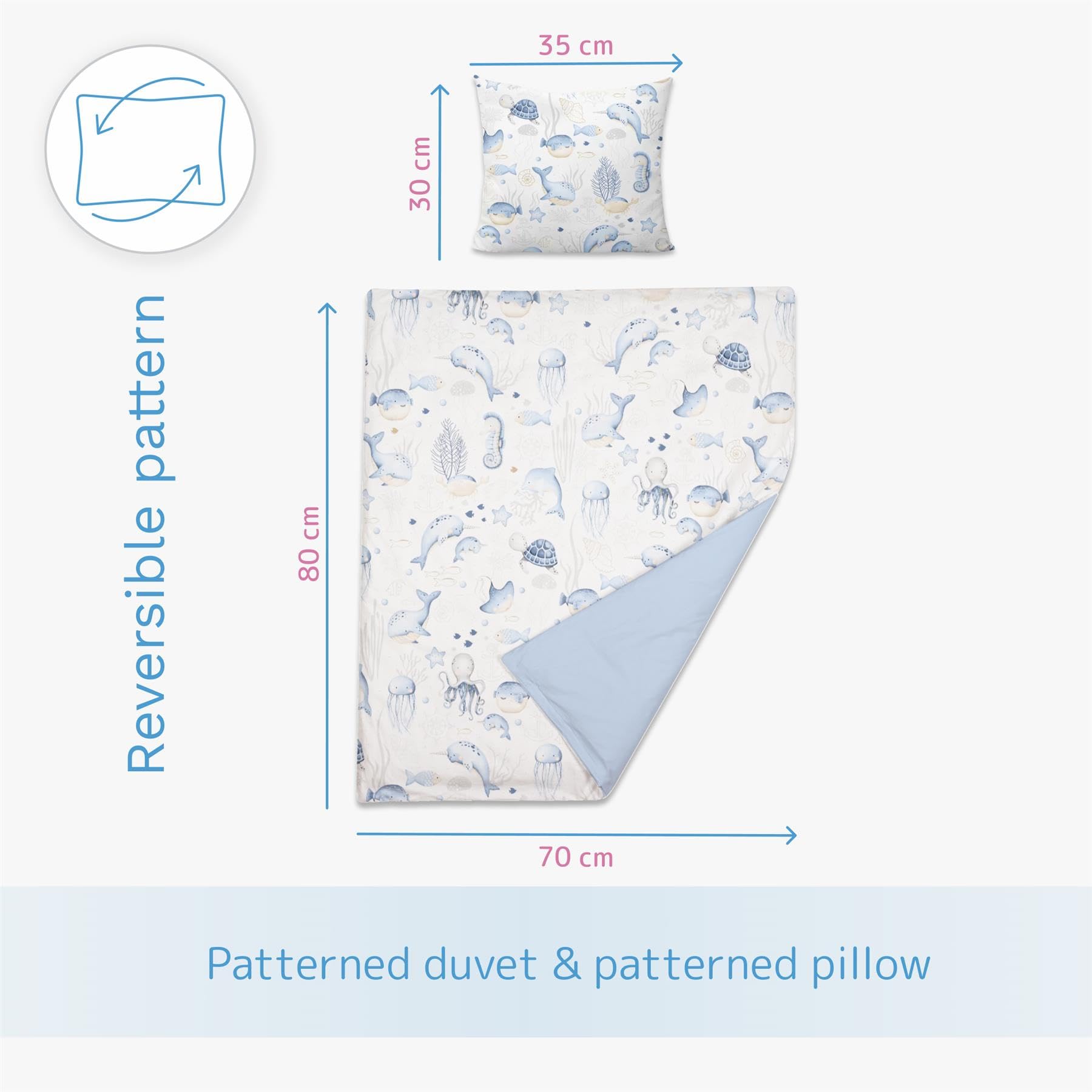 Baby Comfort 2 Piece Children Quilt Duvet & Pillow Set 80x70 cm 12M+ (Ocean), Pattern 33, 80/70 - Image 4